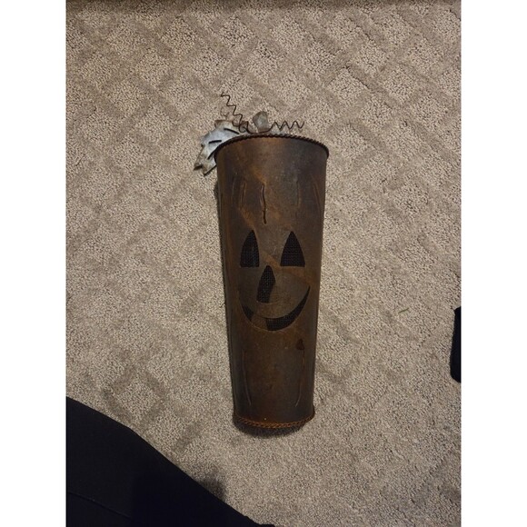 Rustic Metal Jack-o'-Lantern Wall Pocket Decor - Picture 1 of 3